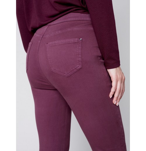 Pull-On Twill Pants with Snap Button Hem - Port