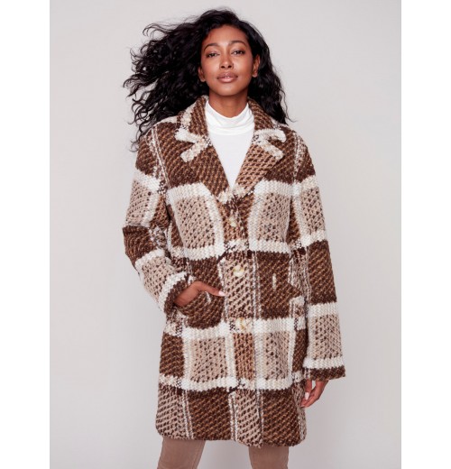 Straight Cut Bouclé Knit Coat - Powder