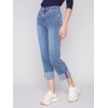 Straight Leg Jeans with Folded Cuff - Medium Blue