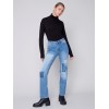 Straight Leg Jeans with Trompe L'Oeil Patch Detail - Medium Blue