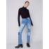 Straight Leg Jeans with Trompe L'Oeil Patch Detail - Medium Blue