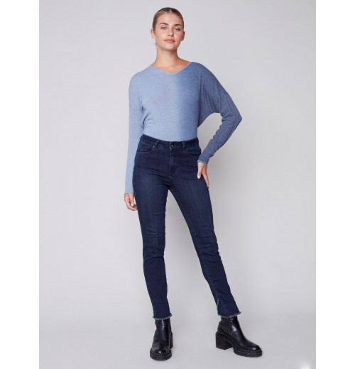 Stretchy Jeans with Tulip Hem - Blue Black