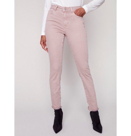 Stretchy Twill Pants with Tulip Hem - Powder