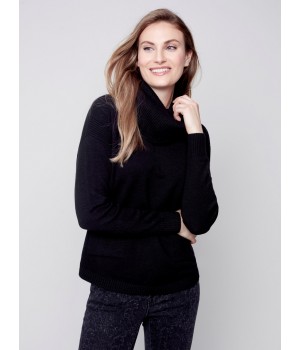 Sweater with Removable Scarf - Black