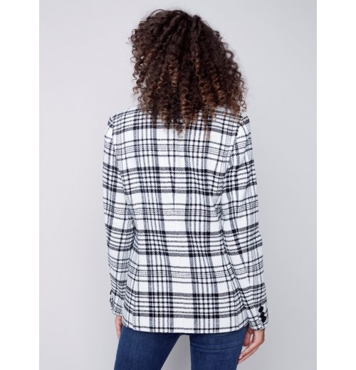 Tailored Plaid Blazer - Black & Cream