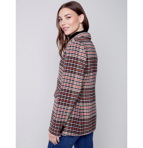 Tailored Plaid Blazer - Truffle