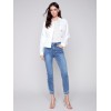 Twill Jean Jacket with Frayed Edges - White