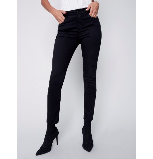 Twill Pants with Zipper Pocket Detail - Black