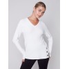 V-Neck Sweater with Grommet Detail - Cream