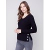 V-Neck Sweater with Grommet Detail - Black