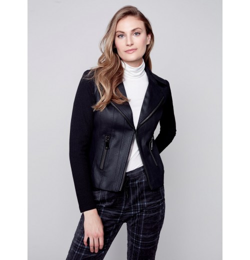 Vintage Faux Leather and Rib Knit Perfecto Jacket - Black