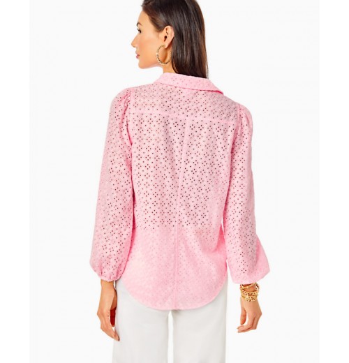 Sea Breeze Eyelet Button Down Top