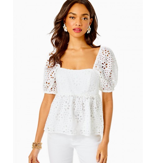 Kay Short Sleeve Eyelet Top