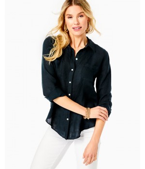 Sea View Linen Button Down Top