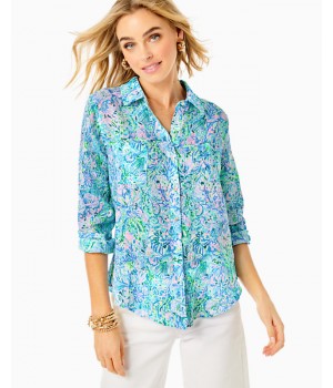 Sea View Linen Button Down Top